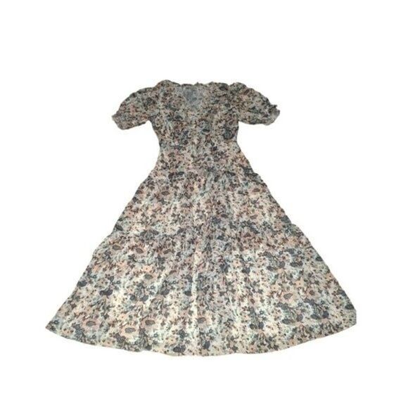 ULLA JOHNSON  Gardenia Delphine Floral Tiered Ruffled Dress Side Zipper Size 2 - Picture 3 of 14